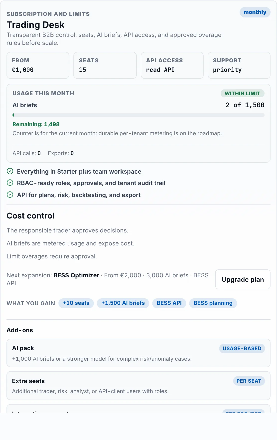 Subscription and limits